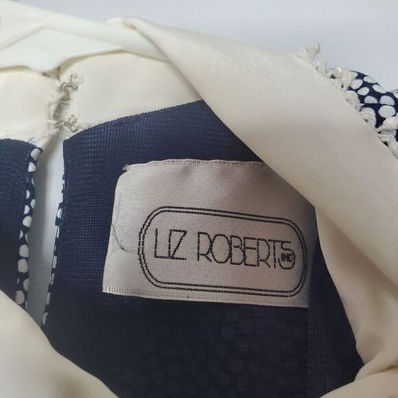 Liz Robert's 14 Vintage Long Sleeve Dress Blue Navy Polka Dot Print - Picture 11 of 15